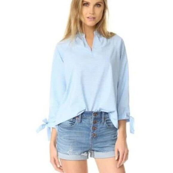 Madewell Striped Tie Sleeve Popover Tunic Blouse - Picture 2 of 9